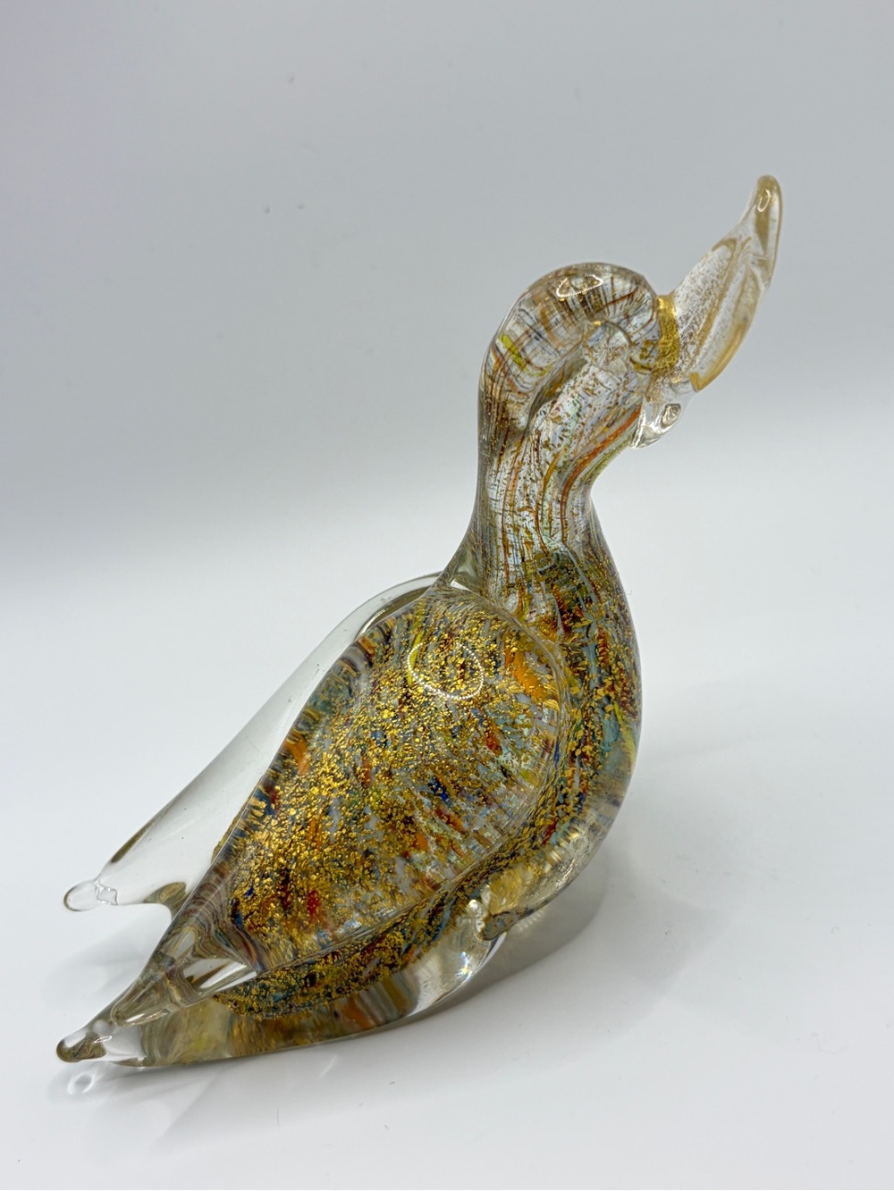 Vintage Handmade Murano Style Gold Fleck Art Glass Duck Figurine Paperweight